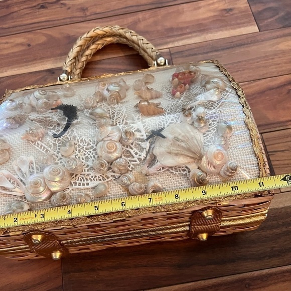 1950s 1960s Vintage Wicker Seashell Purse Handbag Woven Seahorse Starfish - Picture 14 of 14